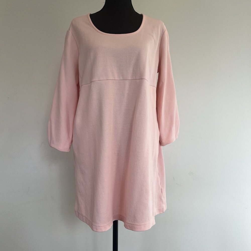 Free Assembly Knit Dress Empire Waist 3/4 Sleeve Pockets Stretch Pink L